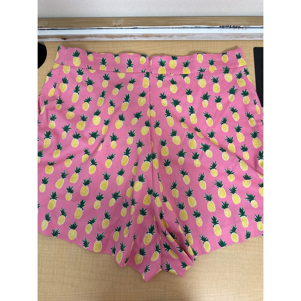 Pink Pineapple Print High Waisted Summer Shorts with Pockets